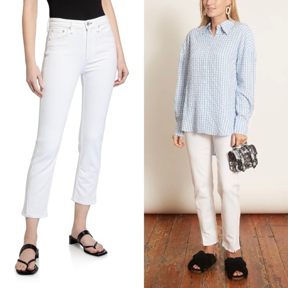 RAG & BONE High Waist Stretch Denim Ankle Slit Crop Straight Cigarette Jeans 31 - Picture 5 of 15